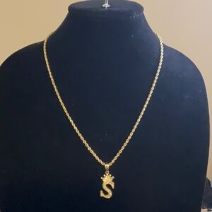 14 Gold Plated Necklace 20”  With A Letter “A” Charm